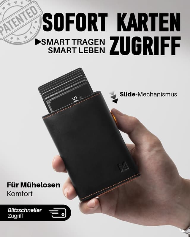 Detalle de MYSHION Herren-Geldbörse mit Münzfach, Sichtfenster & RFID-Schutz – Smart Wallet im Dreifach-Falt-Format (Schwarz Orange)