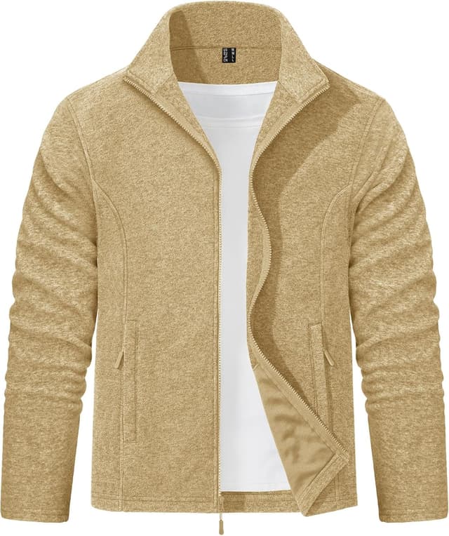 Detalle de EKLENTSON men’s full-zip lightweight fleece jacket with zip pockets