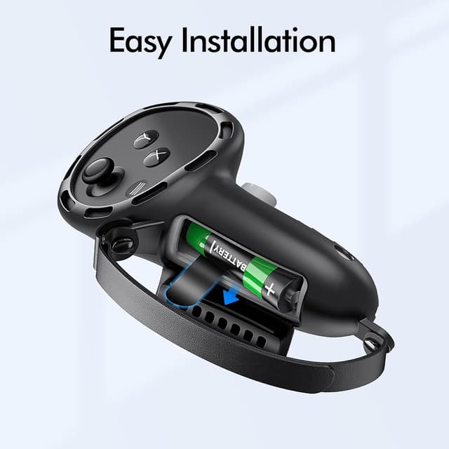 Detalle de Controller Grips for Meta Quest 3S / Quest 3 with Anti-Slip Silicone Covers, Thumbstick Caps & Easy Battery Access (Black)