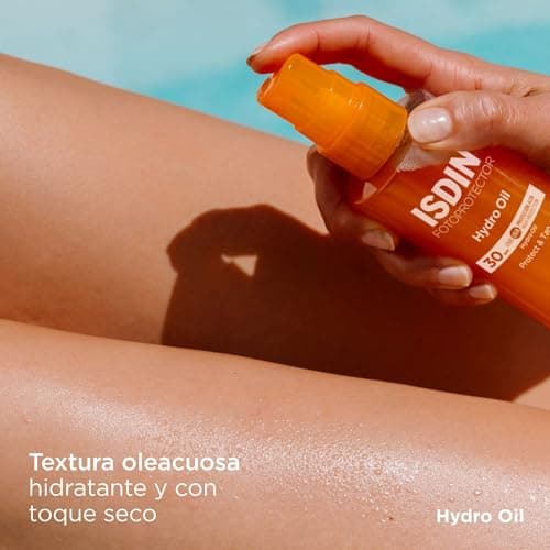 Detalle de ISDIN Fotoprotección Hydro Oil SPF 30: aceite bifásico corporal que hidrata y ayuda a potenciar el bronceado