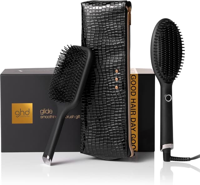 Detalle de Coffret ghd Glide : brosse chauffante lissante noire avec pochette