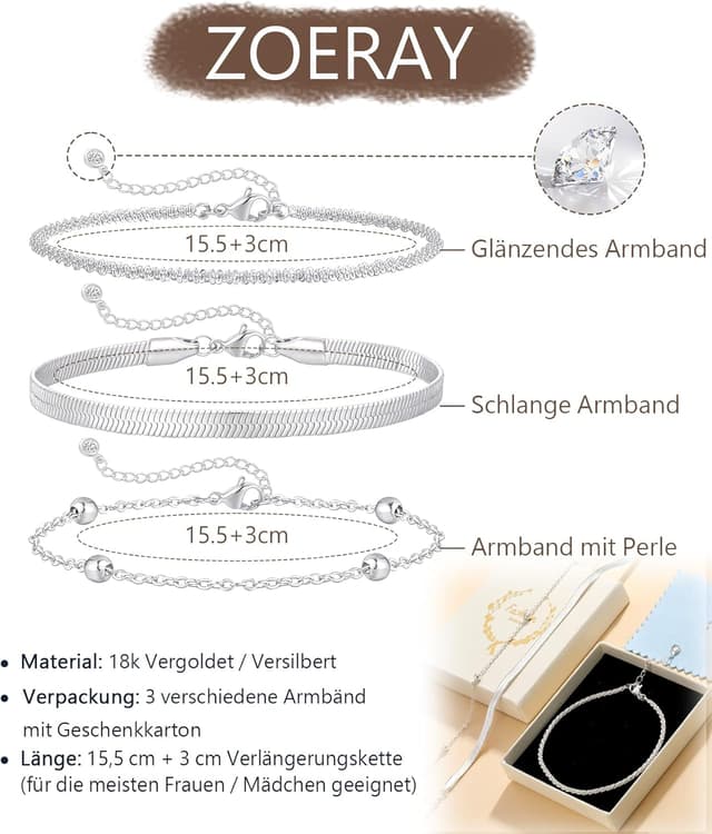 Detalle 2 de Ensemble de 3 bracelets ZOERAY plaqué or 18 carats et argent, serpent twist, empilables et réglables