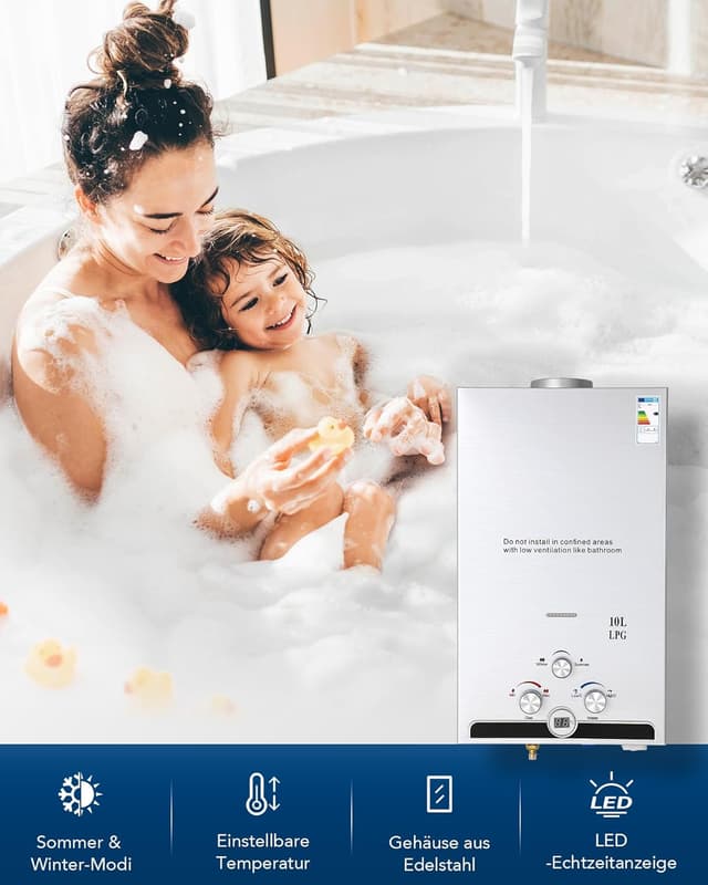 Detalle de CO-Z LPG Gasdurchlauferhitzer 10L Warmwasserbereiter (27–60 °C, 17 kW)