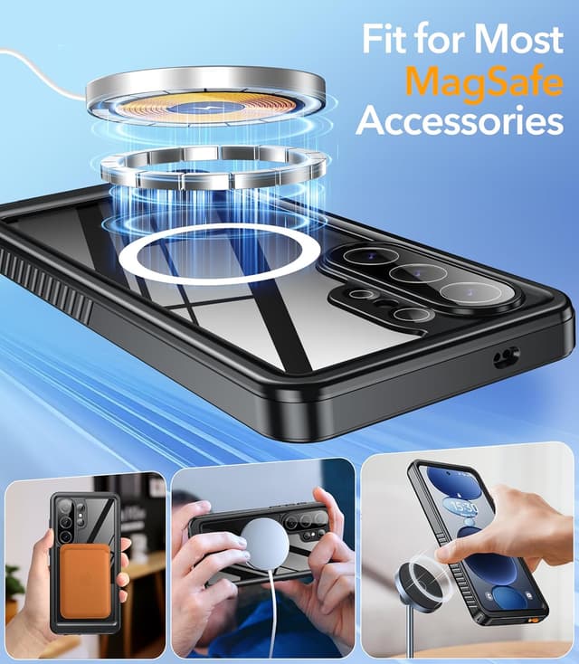 Detalle 1 de Oterkin for Samsung S26 Ultra Waterproof Case with MagSafe, Built-in Screen & Camera Protectors (IP68) – Black