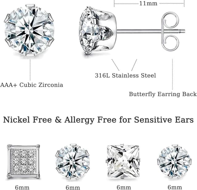 Detalle de BVLAGIDA – Lot de 12 paires de boucles d’oreilles pour homme en acier inoxydable (clous, noir/argent/or)