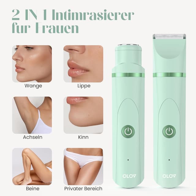 Detalle de Intimrasierer für Frauen mit 2 Köpfen, Nass- und Trockengebrauch, wiederaufladbar (USB-Ladestation, IPX7)
