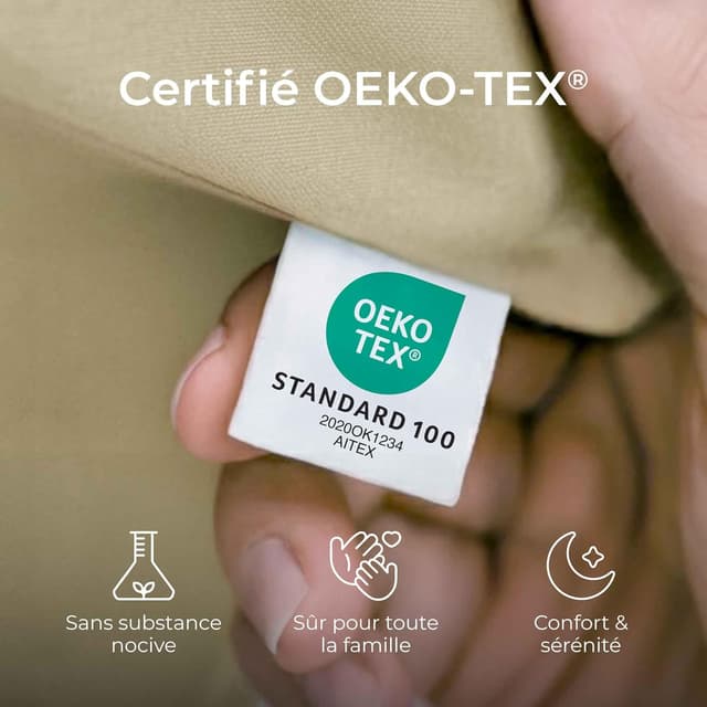 Detalle de Dreamzie Taie Oreiller 40x60 en coton renforcé (set de 2) beige – certifié Oeko-Tex