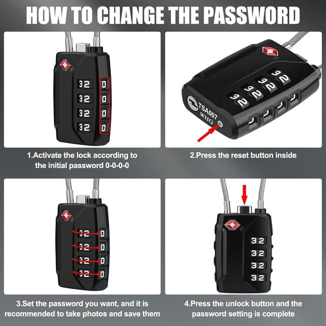 Detalle 2 de Diyife TSA Luggage Locks (2 Pack) – 4 Digit Combination Padlocks with Long Shackle for Suitcases & Bags