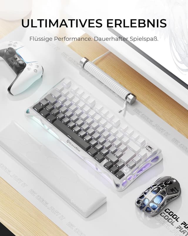 Detalle 2 de GravaStar Mercury K1 75% mechanische Gaming-Tastatur (QWERTZ, DE) – Tri-Mode, Hot-Swap, Magnesium-Exoskelett, RGB-Gradient
