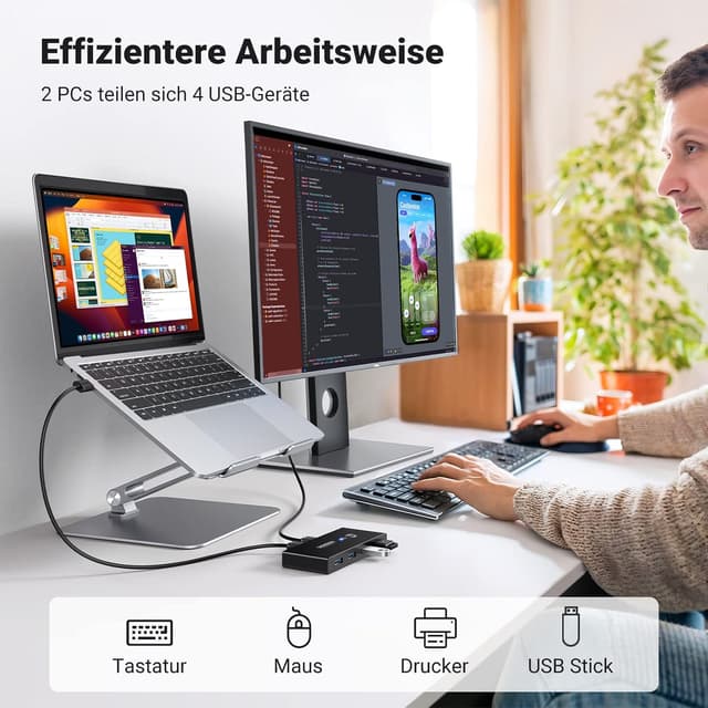 Detalle 2 de UGREEN USB Switch 2 PC 2 In 4 Out