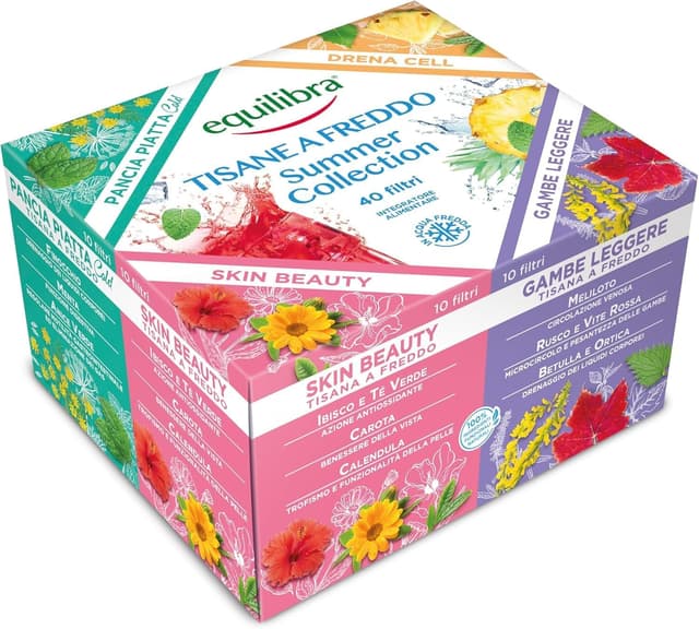 Detalle de Equilibra Tisane a Freddo Summer Collection, cofanetto 40 filtri da 2 g