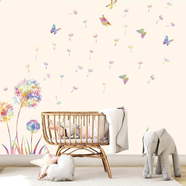 Detalle 2 de KAIRNE Größe Wandtattoo Pusteblume mit Blumen & Schmetterling – bunte Wandsticker für Kinderzimmer & Schlafzimmer