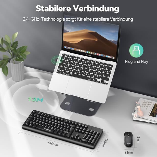 Detalle 2 de TECKNET Tastatur Maus Set Kabellos 2,4 GHz