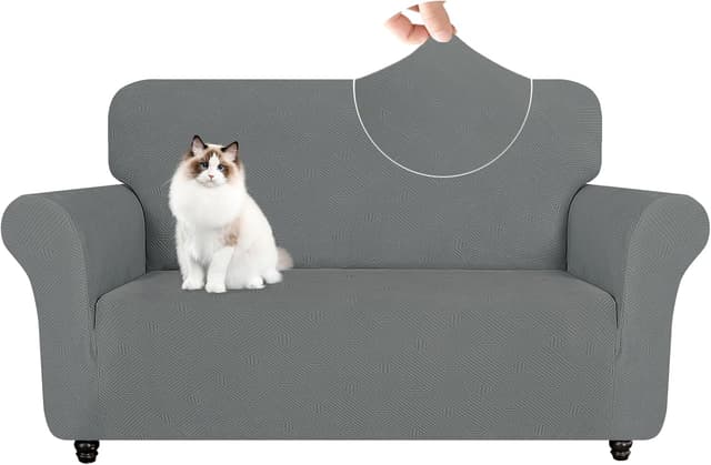 Detalle de YSTELLAA Copridivano 2 Posti grigio chiaro anti-graffio e anti-macchia, con braccioli e fascia antiscivolo