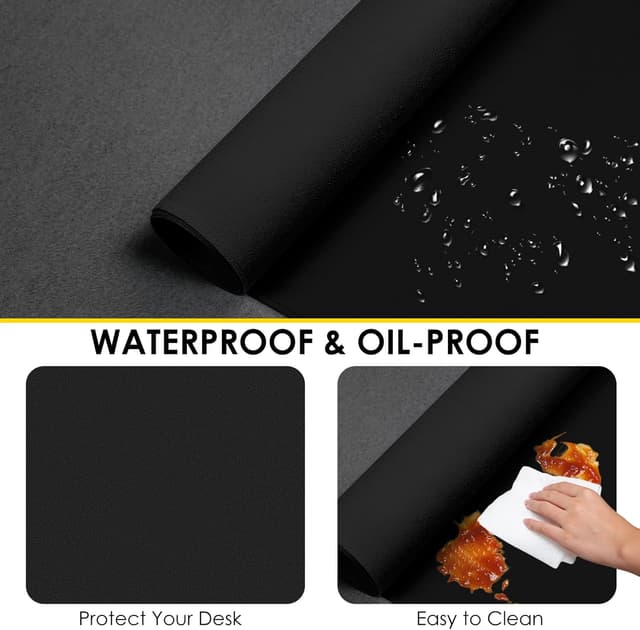 Detalle de Vicwe Schreibtischunterlage aus PU-Leder, 120 x 60 cm – rutschfestes Office-Mauspad & Laptop-Unterlage (Schwarz)