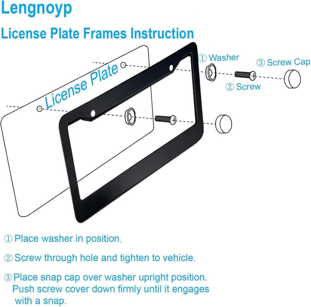 Thumbnail 5 de Lengnoyp Matte Black License Plate Frame 2 pcs