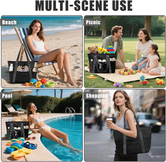 Thumbnail 6 de flintronic Borsa Mare Grande Donna impermeabile con rete e tasche, per spiaggia e piscina