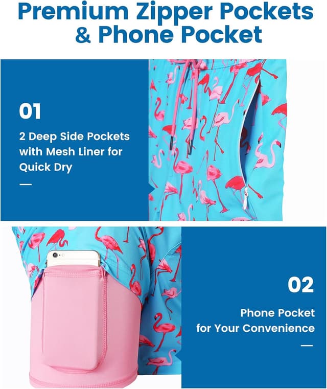 Detalle 2 de Maamgic Uomo Costume da Bagno Corto 2-in-1 con compressione e fodera interna, shorts da surf 7 pollici