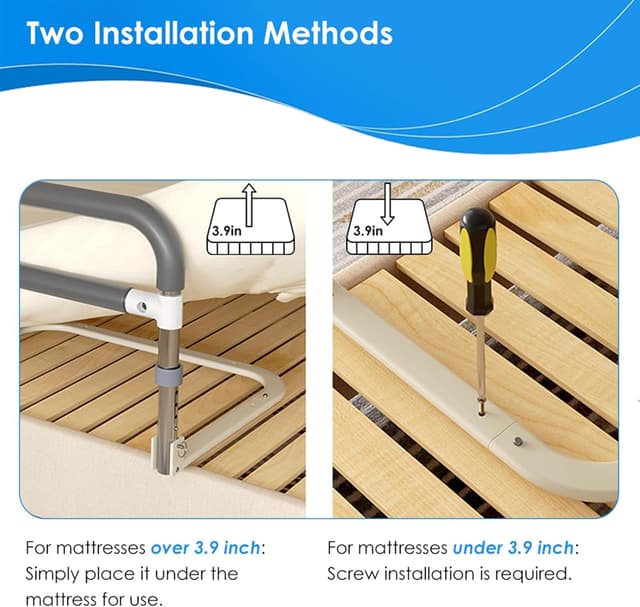 Detalle de NJUN Foldable Safety Bed Rails for Elderly Adults – portable bed rail guard with assist grab bar (double bed, both sides)