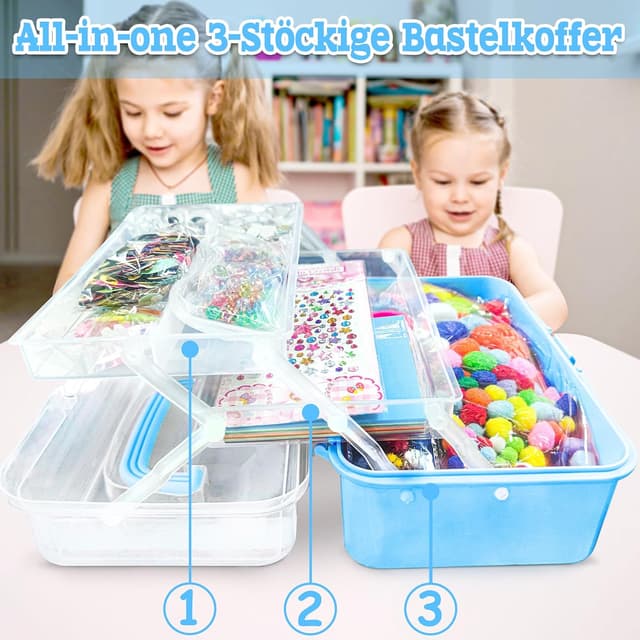 Detalle 2 de LINAYE Bastelset 3000+ Stück Bastelbox für Kinder