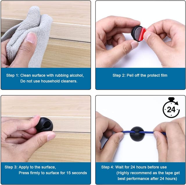 Detalle de URAQT Cable Clips Holders (20 pcs) for Desktop & Home Office Cable Management, Black