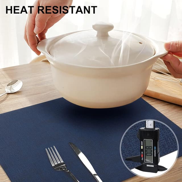 Detalle 2 de homing Faux Leather Heat Resistant Placemats (6-Pack) – Waterproof, Wipeable Dining Mats in Dark Navy Blue