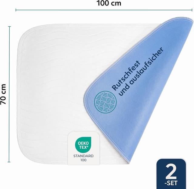 Detalle de Dreamzie Inkontinenzunterlage (2er-Set) waschbar 70 x 100 cm – wasserdichter Matratzenschoner