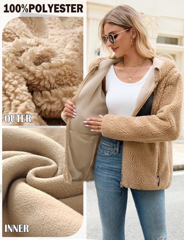 Thumbnail 4 de Tuopuda Teddyfell Jacke Damen Zipper Hoodie