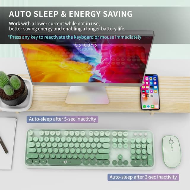 Detalle 1 de FOPETT Wireless Keyboard and Mouse Combo (2.4G) with 104 Round Keys — Green Gradient