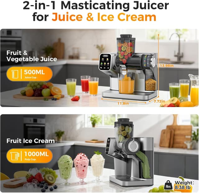 Detalle 2 de WETIE Cold Press Juicer with Touch Screen, Adjustable Juicing Pressure & 3.54'' Feed Chute