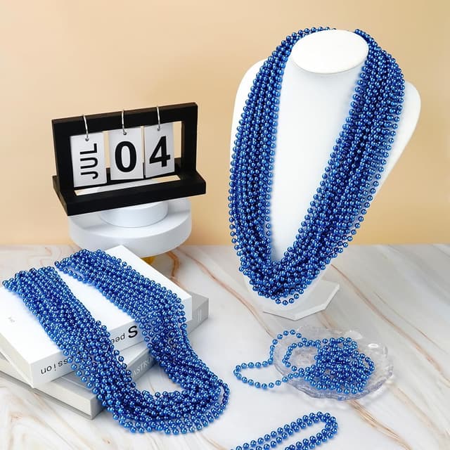 Detalle 2 de YAXINRUI 72-Piece Blue Bead Necklace Set (33-Inch Mardi Gras Beads)