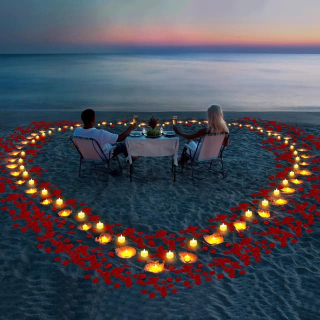 Detalle 2 de gobutend 6000 Artificial Rose Petals with 72 Flameless LED Heart Tea Lights for Valentine’s, Weddings & Parties
