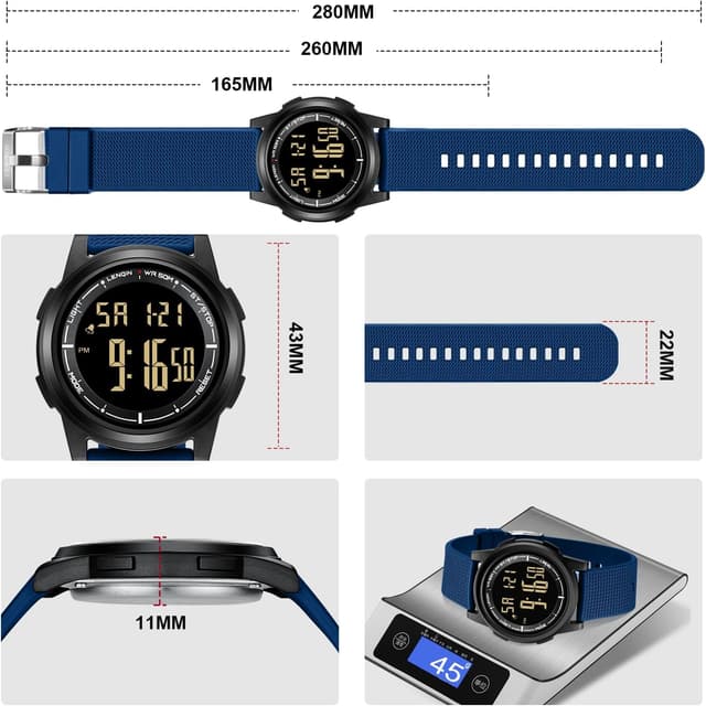 Thumbnail 6 de HANPOSH Herren Digitaluhr mit Wecker, Stoppuhr & 3ATM Wasserdichtem Armband (digital-analog)