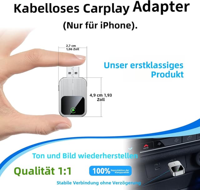 Detalle 2 de SOSECCE Wireless CarPlay Adapter für iPhone (Plug & Play) – kabellose CarPlay-Nutzung im Auto