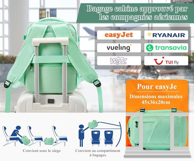 Detalle de Gluckstar Sac à dos Voyage Cabine 45x36x20 pour Easyjet – bagage à main léger pour week-end, travail
