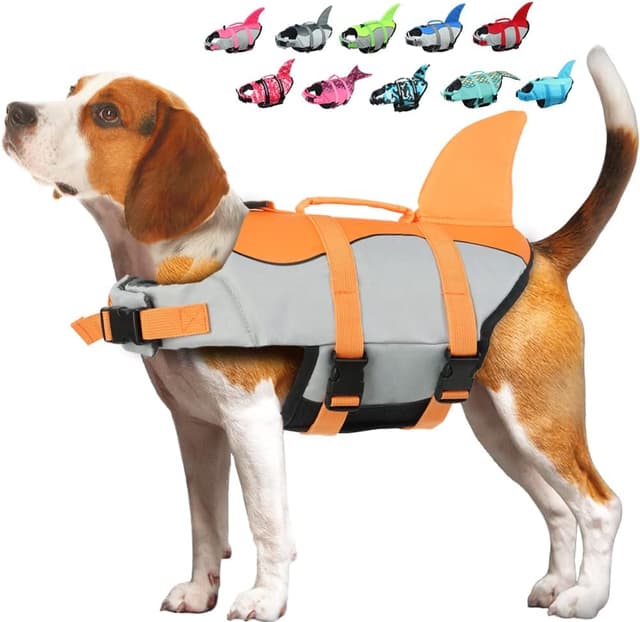 Thumbnail 6 de EMUST Dog Life Jacket Shark – flotation vest with rescue handle for small to large dogs (solid rose pink)