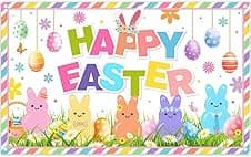 Detalle de Luminora 72x43 inch Happy Easter Backdrop with Colourful Eggs, Bunny & Butterflies