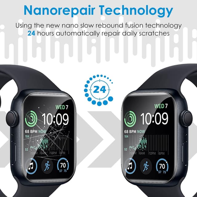 Detalle de UniqueMe 6-Pack TPU Screen Protectors for Apple Watch 44mm (Series SE/SE 2/SE 3/6/5/4) — Clear, Anti-Scratch, Self-Healing Film