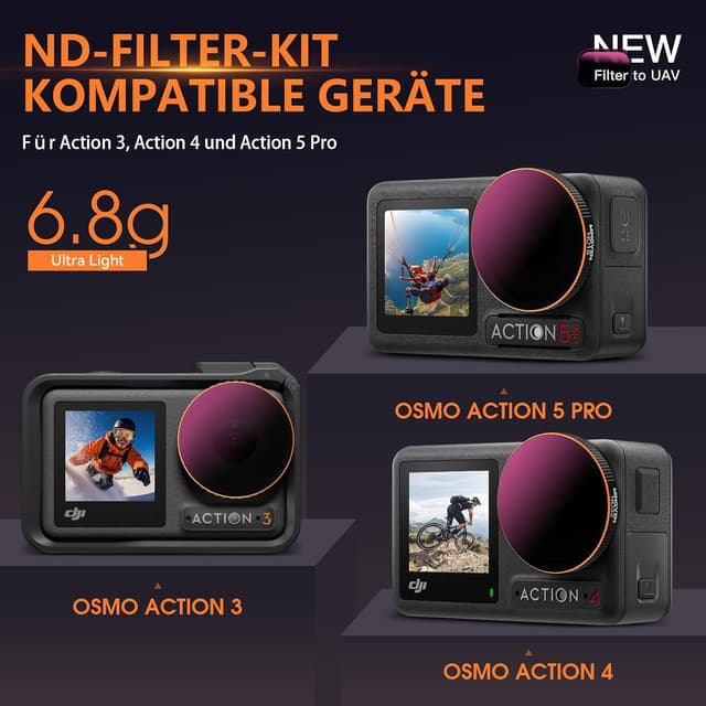 Detalle de MINGVEN ND-Filter-Set für DJI Osmo Action 5 Pro (CPL + ND-Filter, 4er-Set) – kompatibel mit Action 4/3