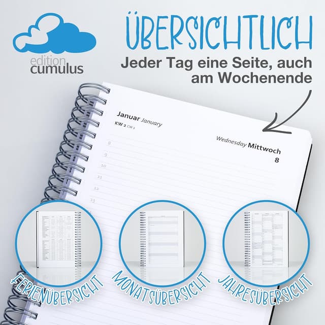 Detalle de edition cumulus 2026 Der GROSSE Dicke DIN A4 Kalender – Taupe (beige) – Wire-O, Made in Germany