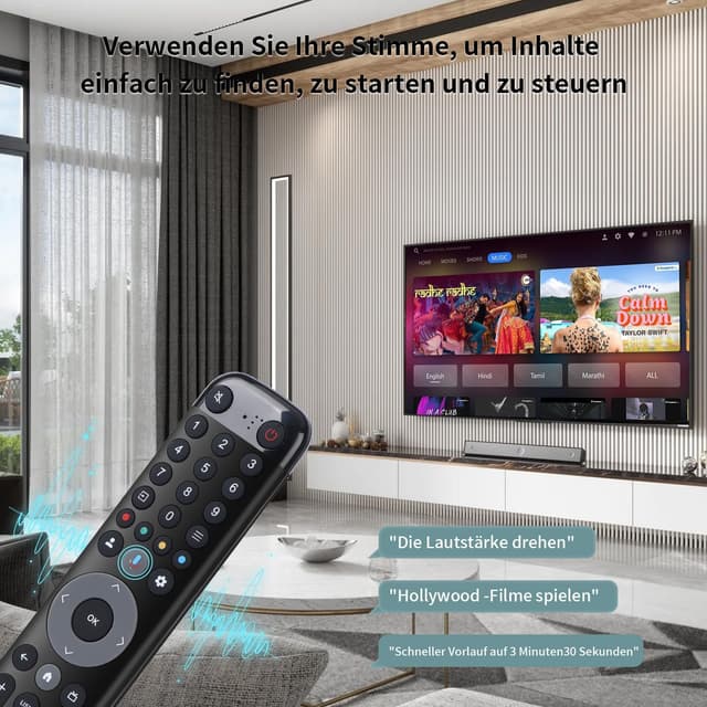 Detalle de Gvirtue Sprach-Fernbedienung RC833/RC813 für TCL TV (Ersatz für Original), kompatibel mit TCL Android/Google Smart TV