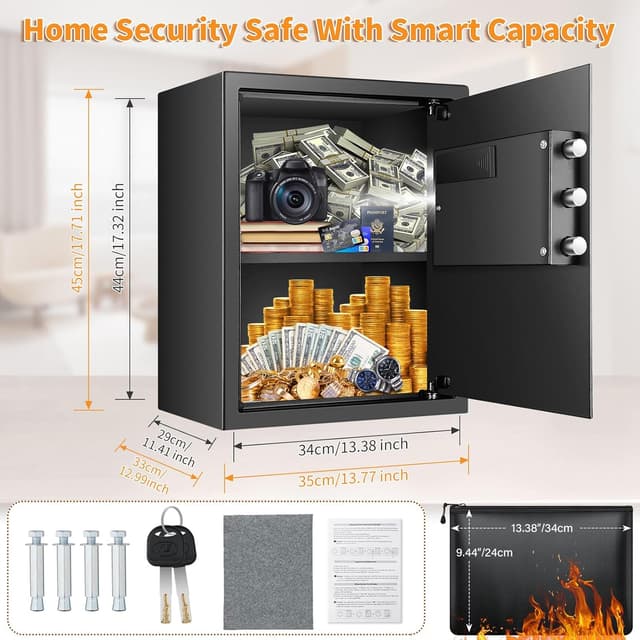 Detalle de Mejasg Large Fireproof Safe for Home (52L) with Alarm, Silent Mode & A4 Fireproof Bag