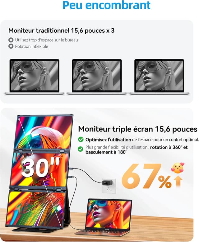 Detalle de Newwin Double Ecran PC Portable 15,6" FHD 1080p IPS (prolongateur) pour ordinateur portable et Mac