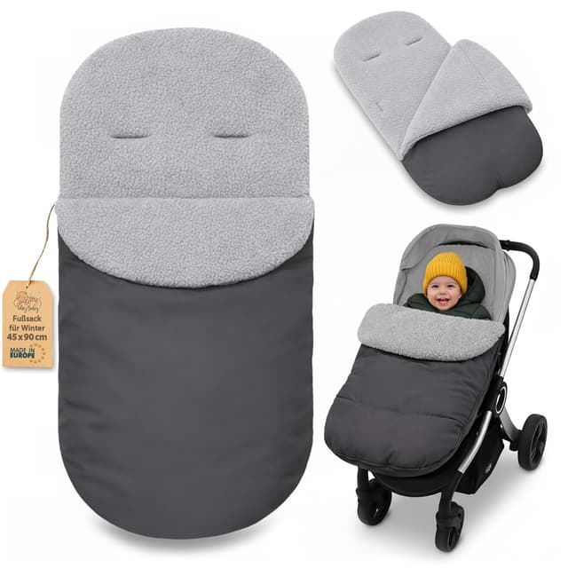 Detalle de Winter-Fußsack für Kinderwagen & Buggy 90x45 cm – warmes Set mit Einlage, Dunkelgrau
