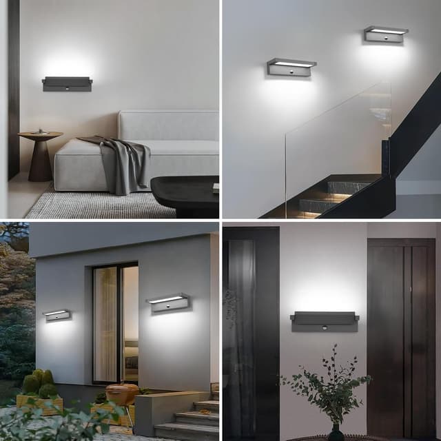 Detalle de LED Wandlampe außen mit Bewegungsmelder – 36 W IP65, schwenkbares Panel (6500 K, 2800 lm), dunkelgrau