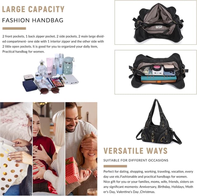 Thumbnail 6 de Angel Kiss Damen Schultertasche Hobo – Umhänge-/Henkeltasche aus weichem PU-Leder mit Reißverschluss