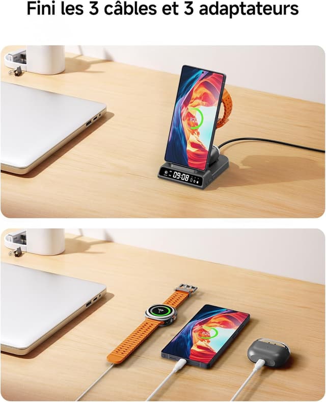 Thumbnail 6 de Station de charge sans fil 3 en 1 pour Samsung (avec horloge) + charge induction pour Galaxy Watch et Galaxy Buds