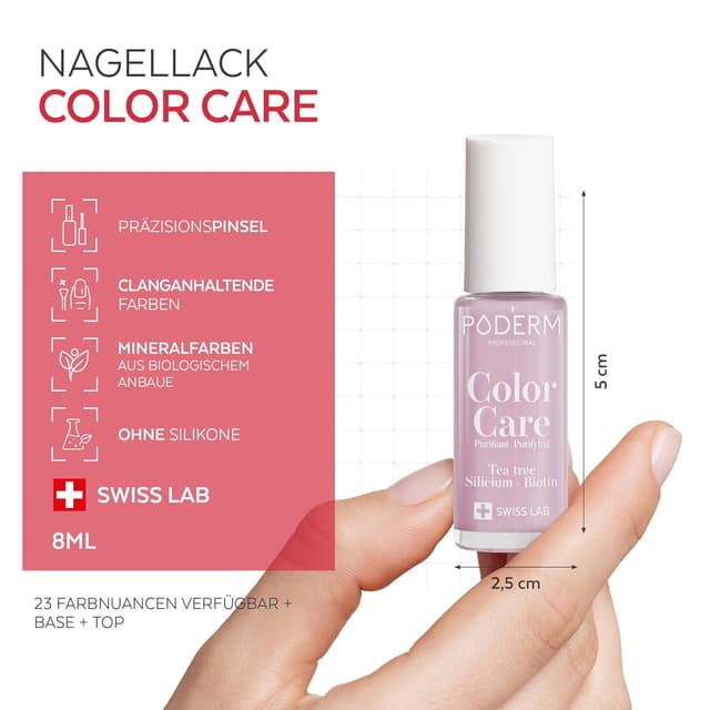 Detalle de PODERM Nagellack Nagelmykose Swiss Made in Babyrosa (8 ml) – antimykotisch mit Teebaum, Silizium & Biotin