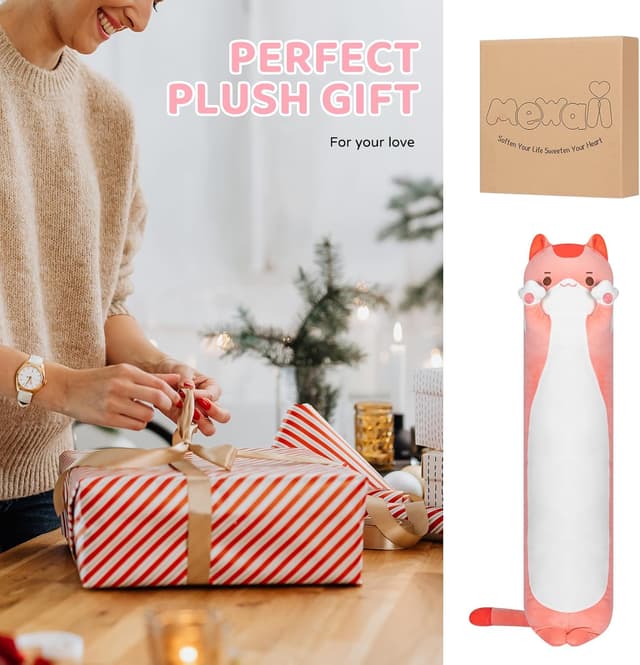 Thumbnail 6 de Mewaii Kawaii Peluche Chat Rose long 50 cm : coussin moelleux et oreiller câlin