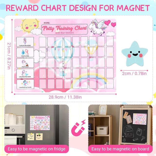 Detalle de Potty Training Chart for Toddlers with 63 Reusable Magnetic Star Stickers (Unicorn)